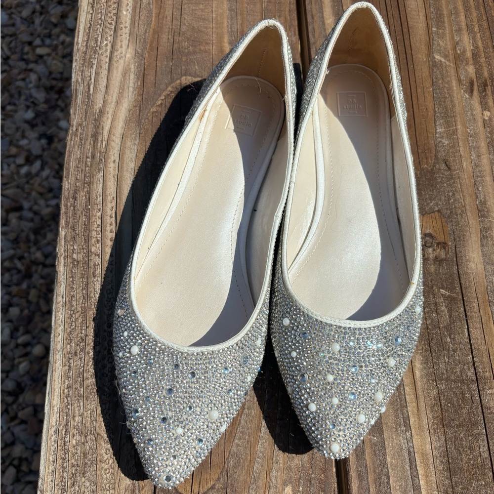 Sequined and Pearl Wedding Flats David’s Bridal DB Studio